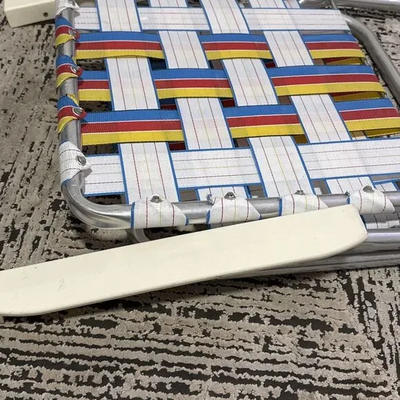 Vintage Rainbow Striped Mesh Web Aluminum Folding Lawn Chair 1970s Sun Terrace - Picture 13 of 13